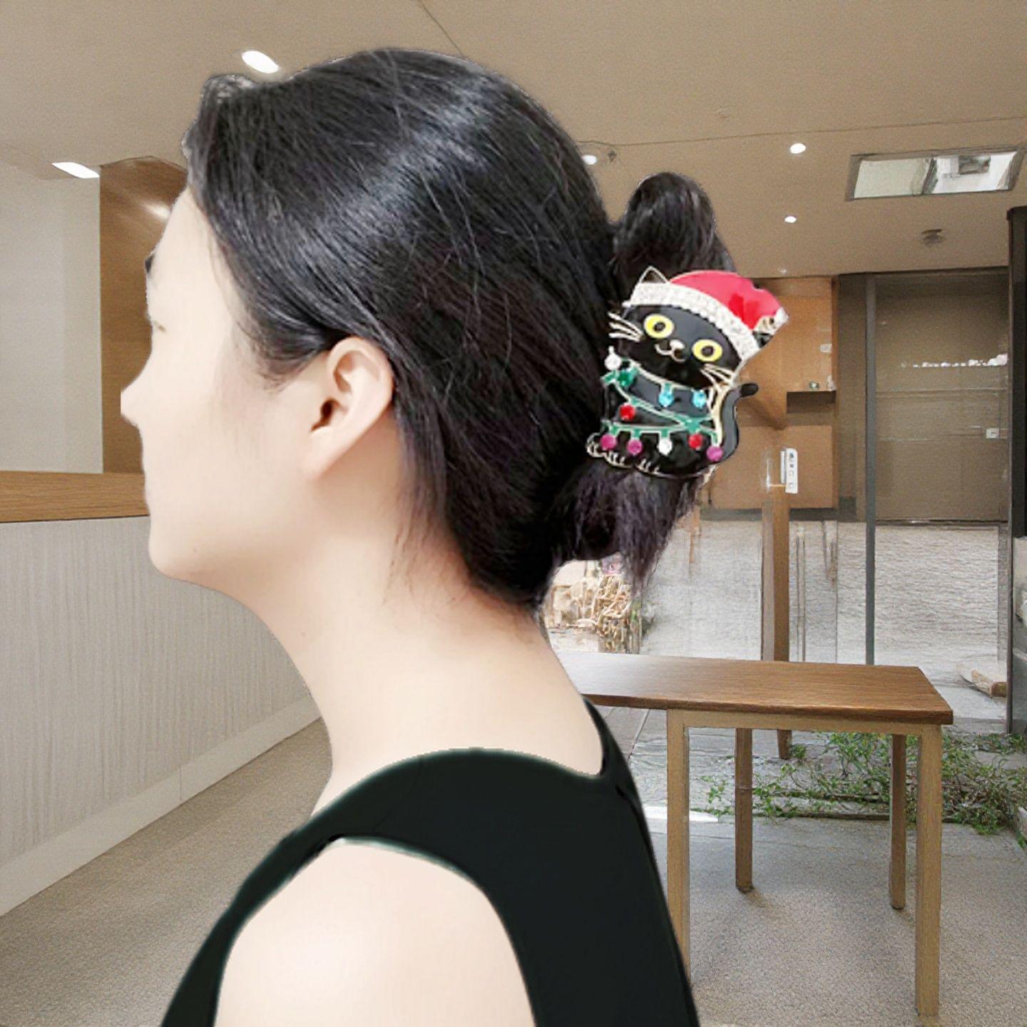 

European and American Christmas Fashion Cute Cat Hairpin Updo Clip Gold KC