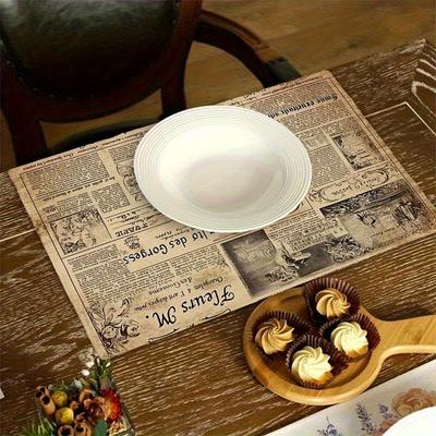 Conjunto de 4 Porta-Copos de Tecido com Estampa de Jornal Vintage | Impressão Unilateral de 12x18 Polegadas para Jantar e Uso Doméstico - Decoração de Mesa e Festa