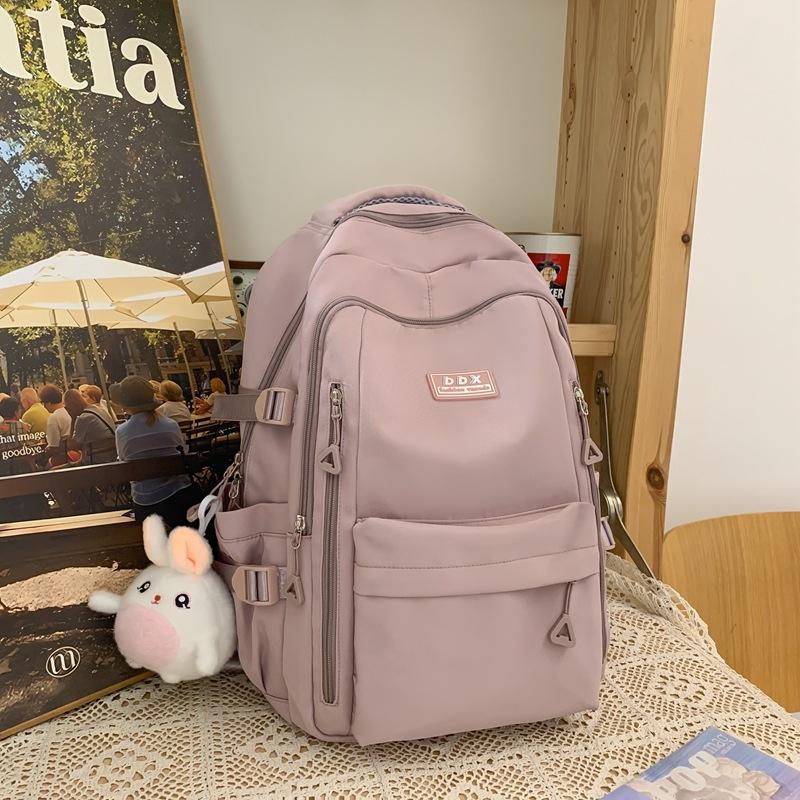 New schoolbag female college student solid color large-capacity backpack multi-layer sturdy middle and high school student backpack