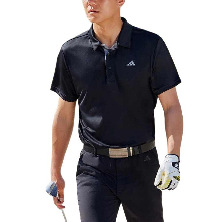 Adidas Solid Color Logo Polo Shirt Men Tops Black IA5446