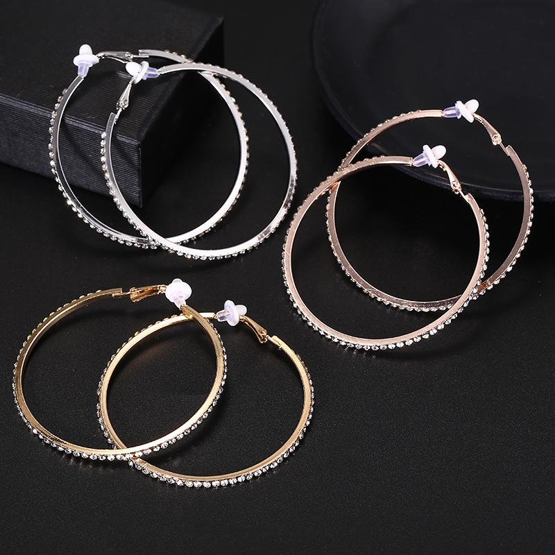 Modische Große Diamant Clip-on Ohrringe Strass Kreis Creolen Ohne Piercing Gold Silber Ohrclips für Damen Party