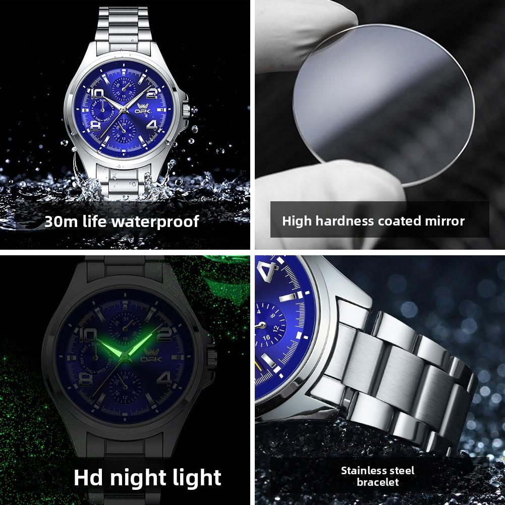 OPK Watch Men's Watch Three-eye Luminous Waterproof Quartz Watch Men's