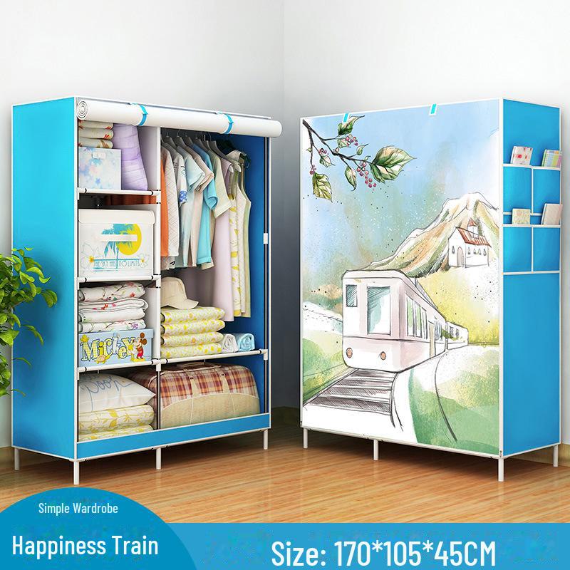 Simple Non-Woven Dustproof Folding Wardrobe with Steel Frame and Hanger