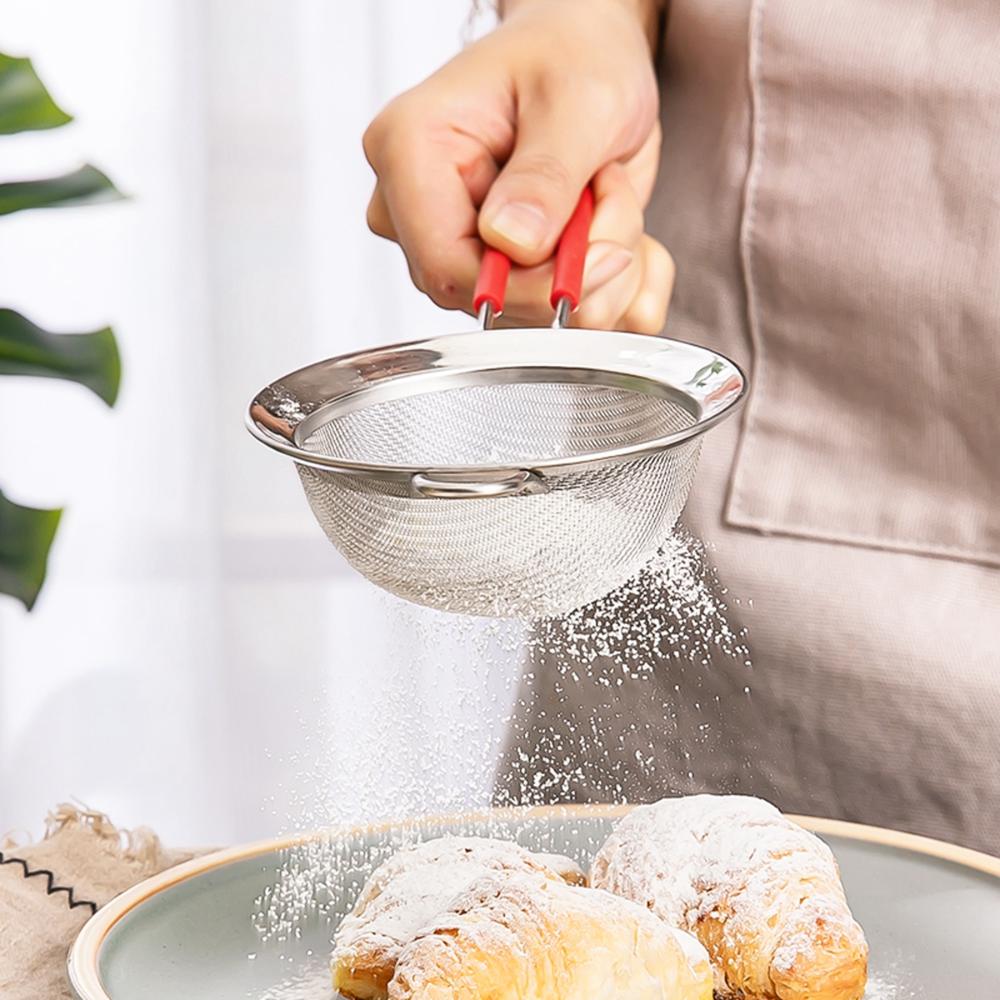 Steel Colander Silicone Handle Strainer Sifting Tool Flour Sifter Powder Sieve Filter Spoon