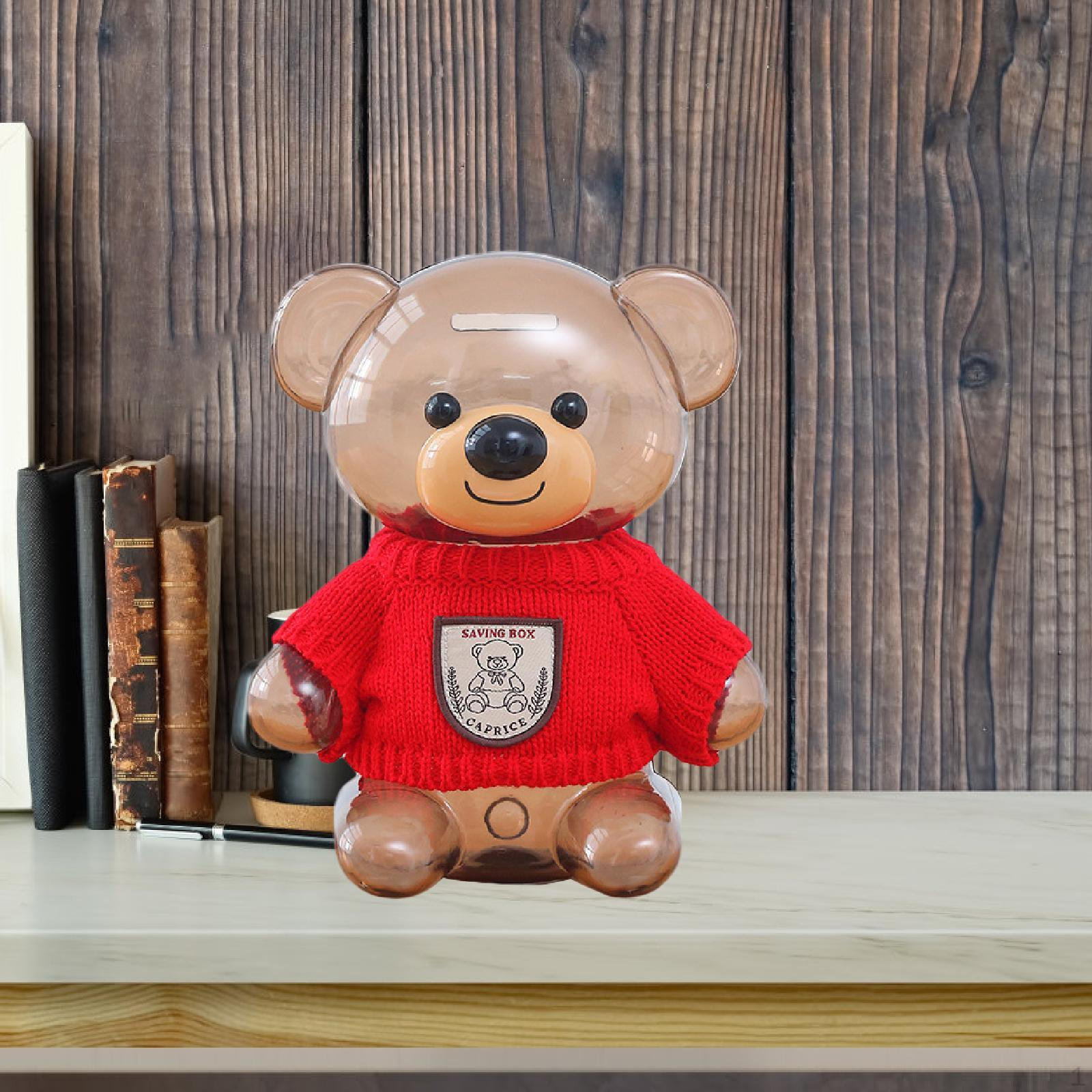 

Копилка в виде медведя с вязаным нарядом для детей и взрослых, декоративная фигурка красный