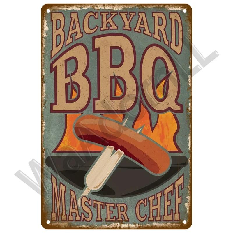 Vintage Tin Sign Dad`s BBQ Yard Outdoor Party Decoration Metal Sign Plate Retro Barbecue Decor