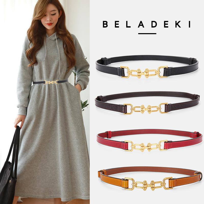 Womens Genuine Leather Belt With Geometric Buckle For Outdoor Casual Wear