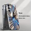 Blue Silver Fluid Water Drop Pattern Glass Phone Case Suitable for Samsung Galaxy S26 S25 S24 S22 S21 S20FE/Ultra/Plus Anti Drop