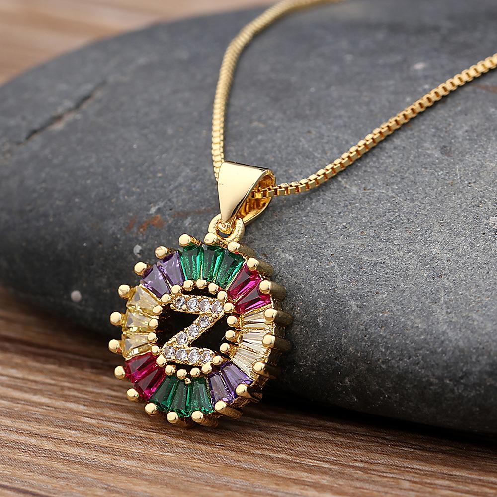 Nidin Hot Sale Initial Multicolor Zircon Necklace Charm Letter Necklace Name Jewelry For Women Men Accessories Party Gift