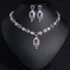 Luxurious Shiny Inlaid Zircon Silver Plated Fashion Bridal Party Wedding Engagement Anniversary Necklace and Earring Jewelry Set