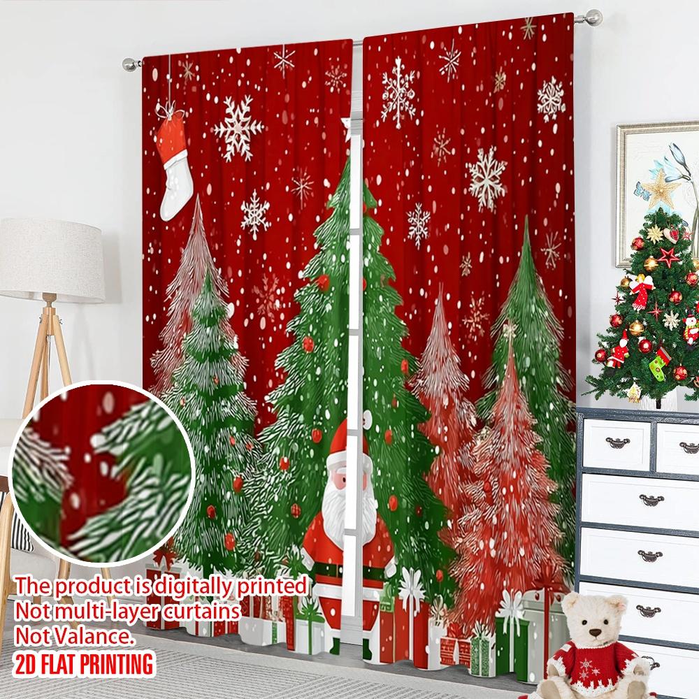 2pcs 2D flat printing Merry Christmas Curtains Christmas Day Digital Printed Polyester Drapes Festive Curtains for Holiday