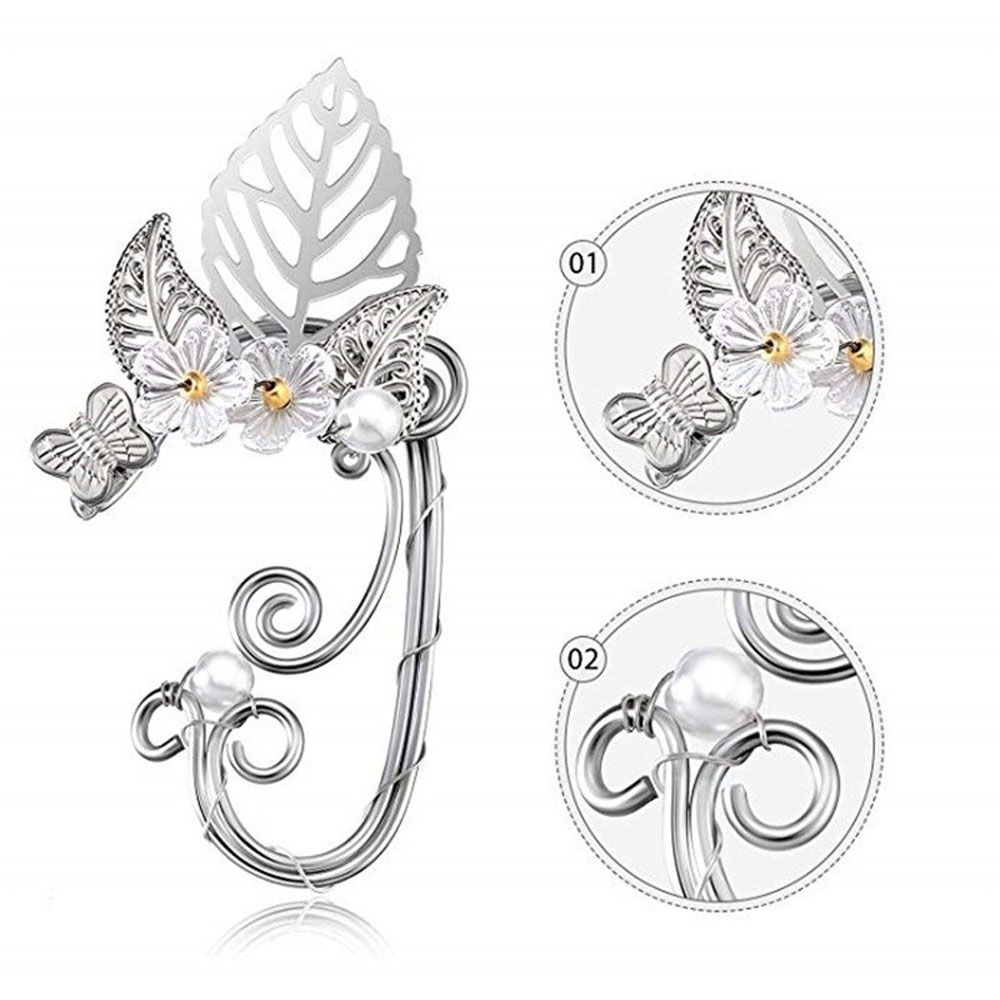 Pearl Left Right Ear Non piercing Leaf Hollowed Earrings Ear Cuff Fashion Accessories Ear Clip
