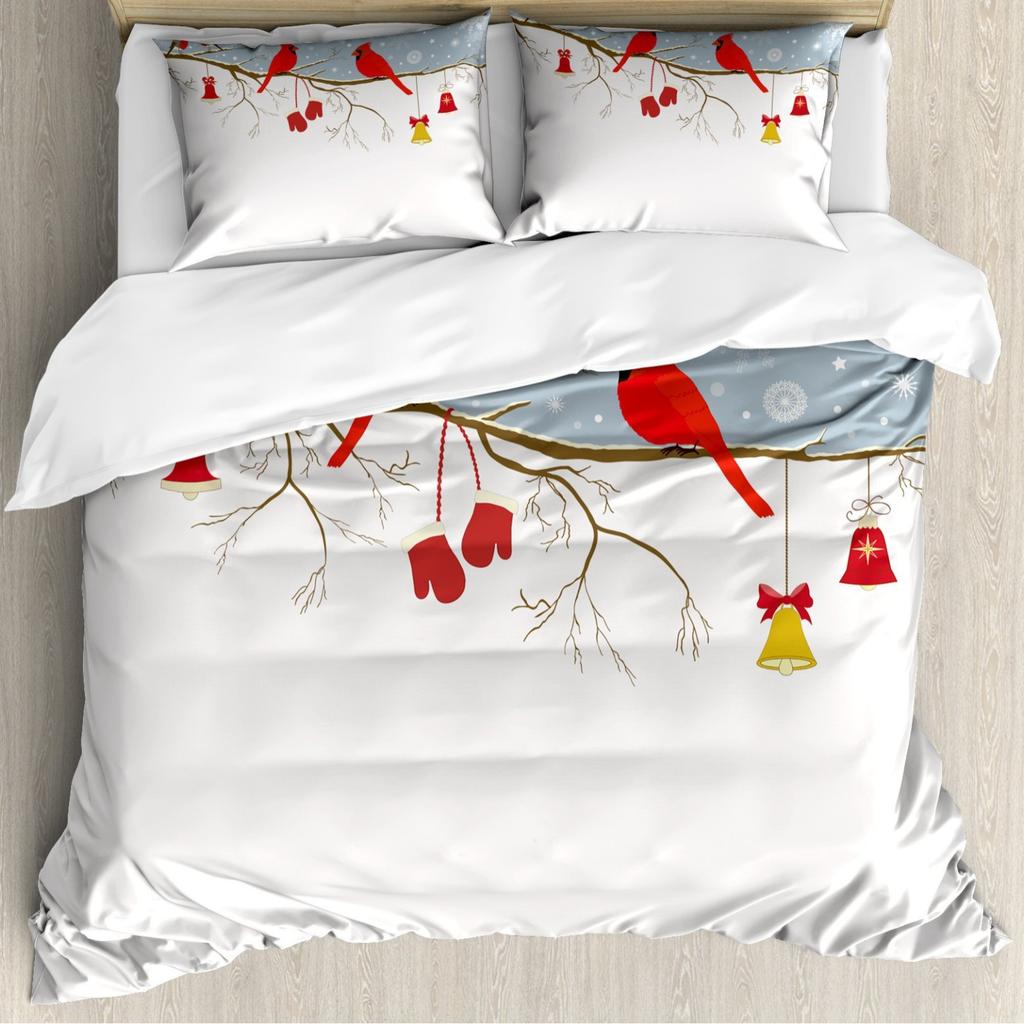 Red Bird Quilt Cover Three-Piece Animal Count Printing Kit Duvet Cover Bedroom Home Decoration