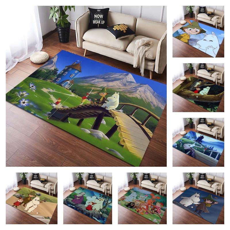 Moomin Valley Moomin Snufkin Bridge Castle Cartoon Print Anti-slip Area Rug Green Mountain Kids Living Room Bedroom Decor Floor Mat For Moomin Fans