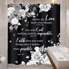 Black And White Floral Shower Curtain With Bible Verses Love Faith God Water Resistant Fabric Inspirational Home Decor Religious