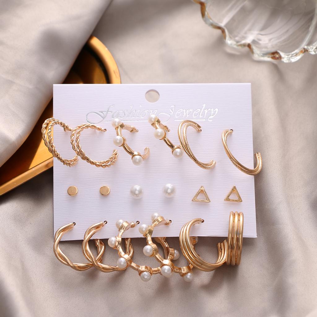 Punk Přehnaná sada 9dílných náušnic ve tvaru C v módě a elegantním temperamentu