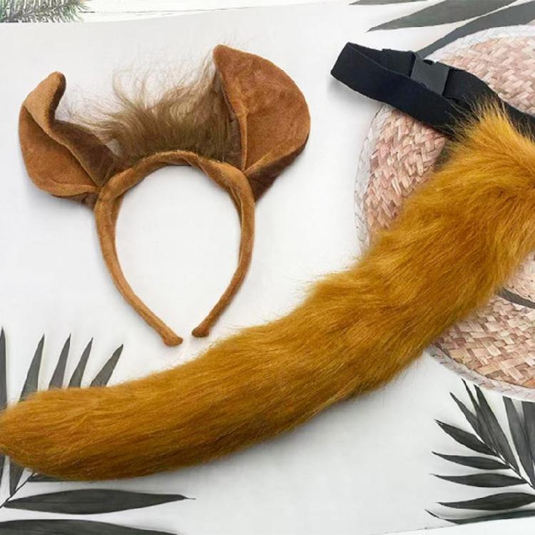 2Pcs Animal Horse Costume Set with Horse Ears Headband Horse Tail Accessories for Halloween Fancy Dress Party Props