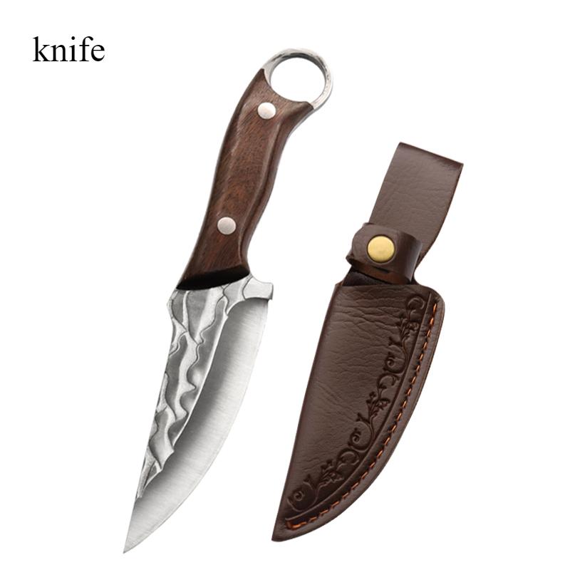 Ring Knife Kitchen Hand Knife Meat Knife Fruit Knife Barbecue Eating Pig Beef and Mutton Knife Portable Knife with Wooden Handle