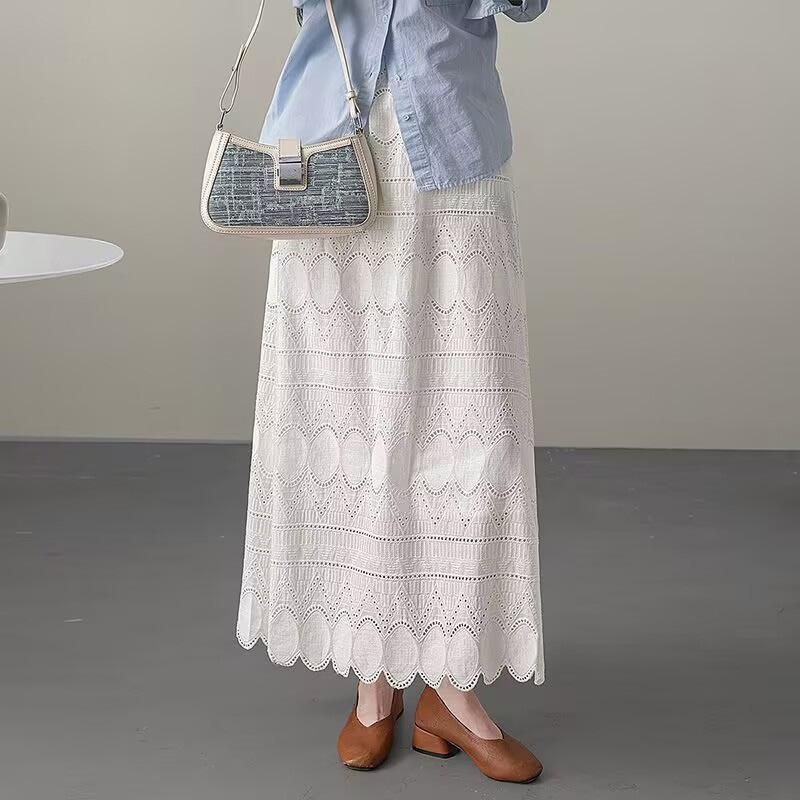 Half-body Skirt Women Lace Hollowed Out Casual High Waist Lace Comfortable Cotton Half Skirt