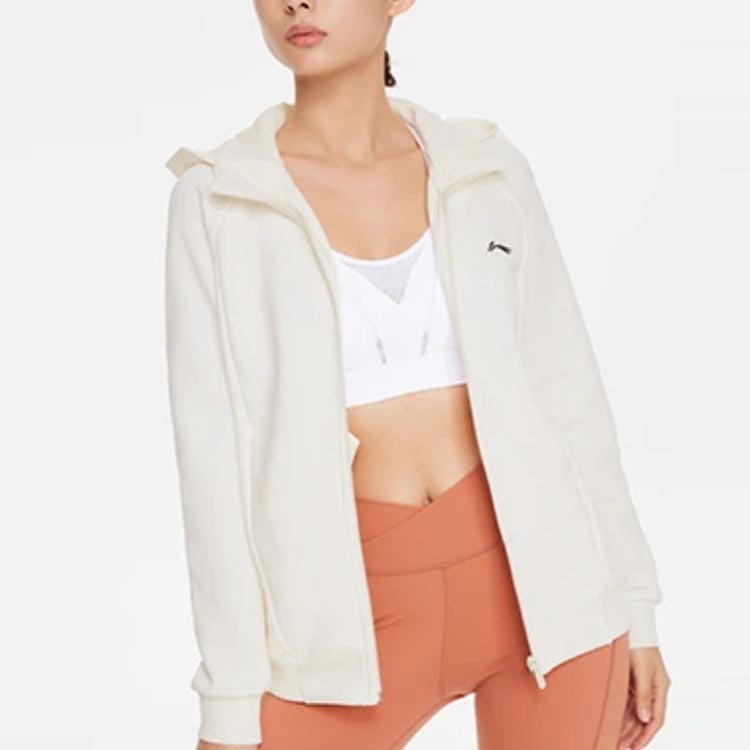Li-Ning Fitness Series Logo Print Zip-Up Hoodie Jacket Women Outerwear Off-White AWDS030-8