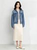 Xin Ge Women's Gradient Denim Jacket - Relaxed Fit, Washed Blue, Slimming, Versatile Lapel Style for Commute.