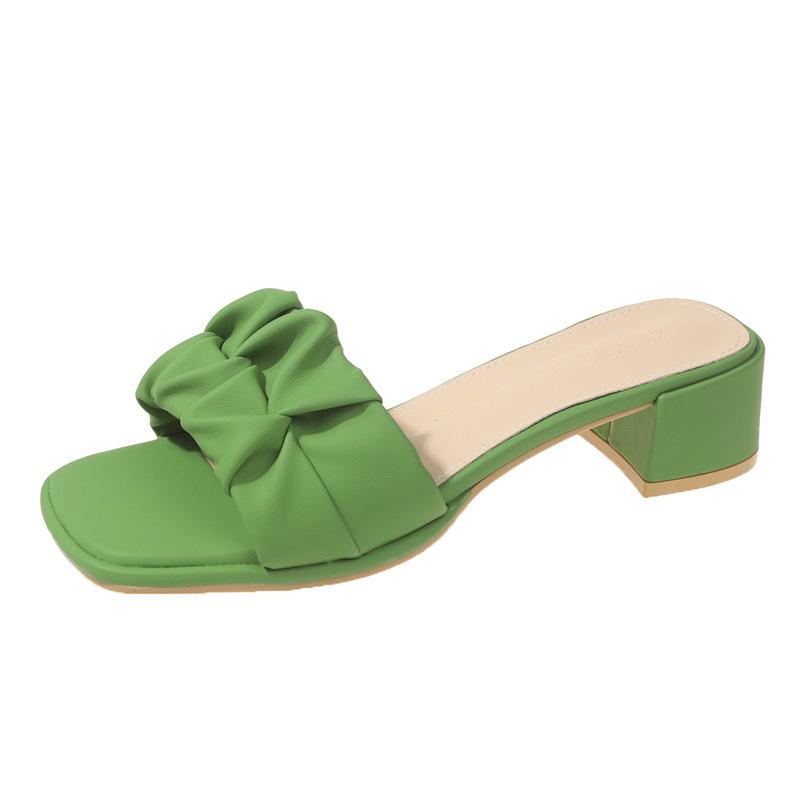 Pantofi Papuci de damă Toc pătrat Papuci Femei Med Lux Diapozitive Vară Bloc Designer Roma Sandale PU Tocuri copită