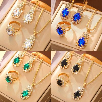 Stylish Rhinestone Water Drop Jewelry Set - Necklace, Earrings & Ring for Brides