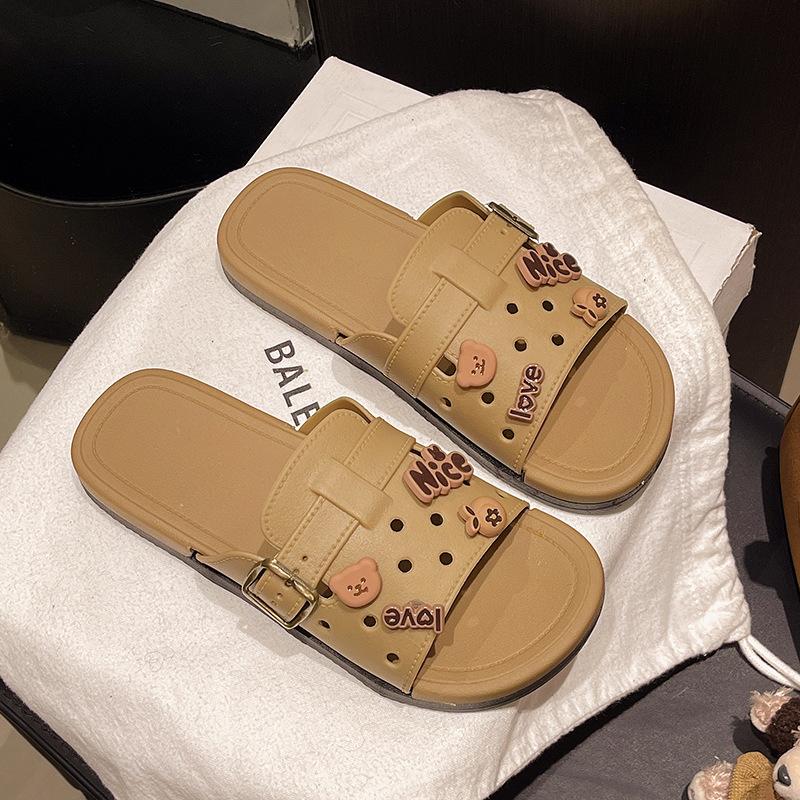 Flat-bottomed slippers women's new outer wear summer hollow soft bottom one-word drag with skirt high-end sandals