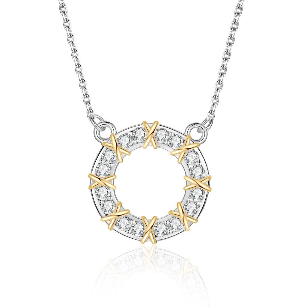 Luxury Two-Tone X Row Moissanite Necklace: S925 Sterling Silver & Diamond Pendant for Women