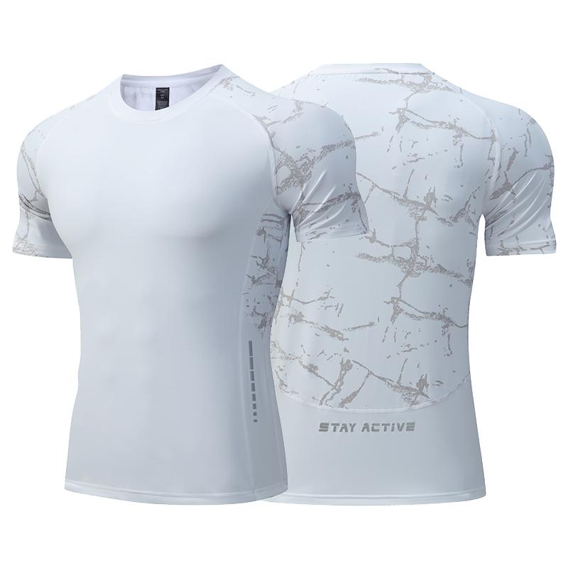 Herren Eisseide Sport T-Shirt Dry Fit Atmungsaktiv Dünn Rundhals Shirts Tops Fitness Laufen Kurzarm Elastizität Trainingsanzug