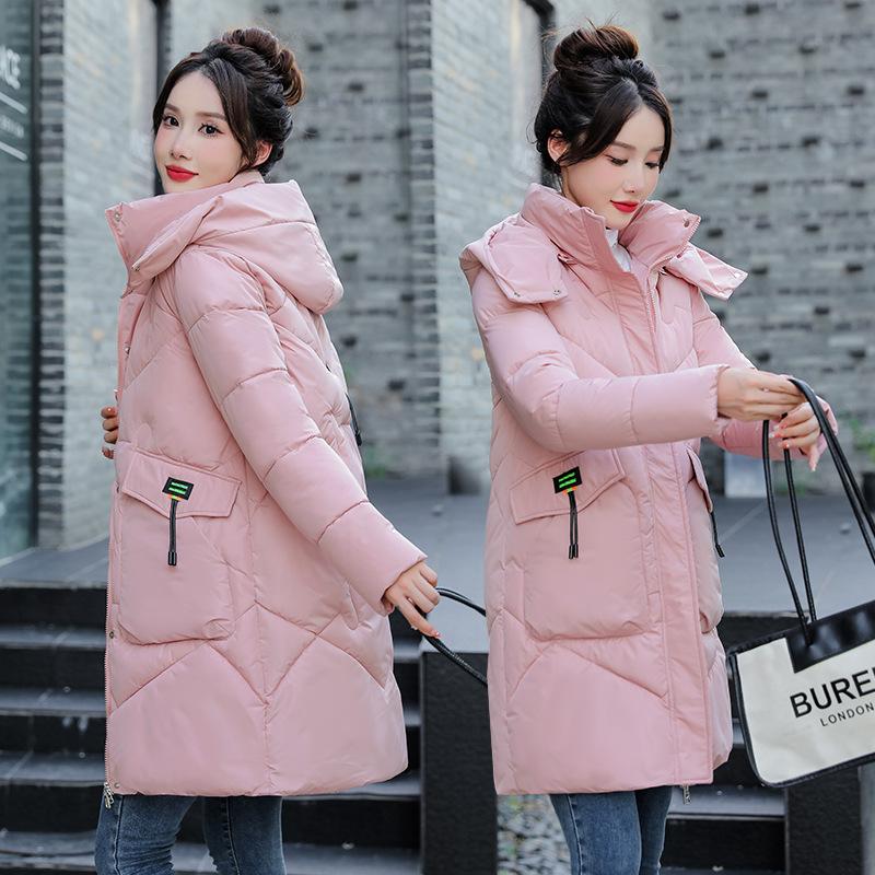 Down cotton-padded clothes for women's medium and long models, new loose and thin cotton-padded clothes, thickened hooded cotton-padded jackets, win