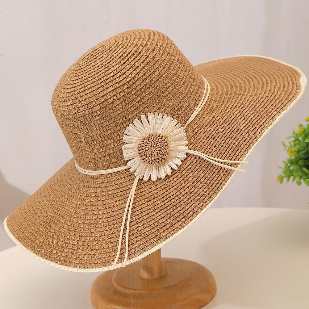 Women's Fashionable Summer Large Brim Straw Hat for Sun Protection and UV Resistance, Beach and Seaside Sunshade, Foldable Sun Hat