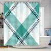Modern Bathroom Shower Curtain with Geometric Pattern Blue White Checkered Design (Set Includes 12 Hooks)
