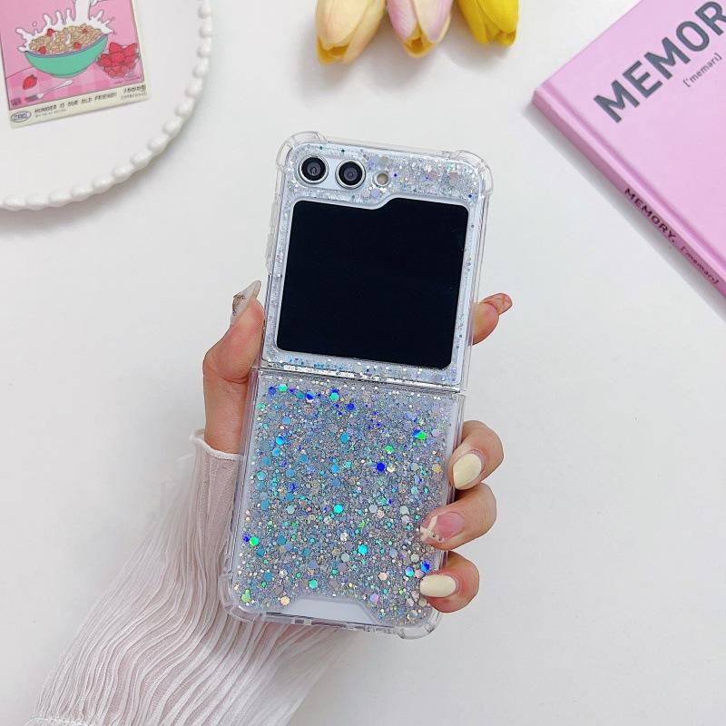 Epoxy Glitter Beads Phone Case On ZFlip1/1/1/1/1 Samsung Folding Silver Sequin Case