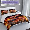 3PC Custom Name Fire Truck Action Bedding Set Duvet Cover Closure Includes 1 Duvet Cover & 2 Pillowcases for Bedroom
