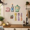 DIY Wall Layout 7Pcs Coffee Themed Wooden Decor, 2D Flat Farmhouse Kitchen Art Customizable Stickers Plaques, Country Style Ornaments for Dining Room
