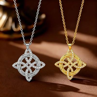 Witch Celtic Knot Pendant Necklace For Women Luxury Gold/Silver Color White Crystal Necklace Women Wedding Jewelry