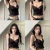 Black Fishbone Lace Suspender Vest Women's Summer V-neck Bra Underwear Inside and Sexy Short Top Outside