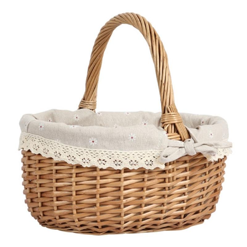Praktischer Weidenkorb Einkaufskorb Obst Gemüse Brotbehälter mit herausnehmbarem und waschbarem Einsatz Outdoor Picknicktasche
