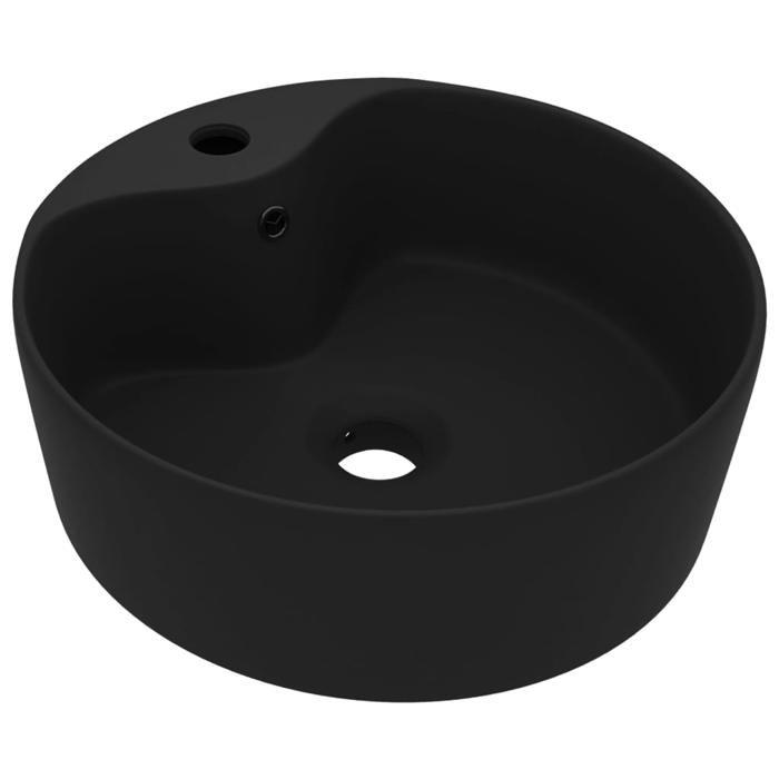 VidaXL Lavabo de Luxe avec Trop-plein Vasque à Poser de Toilette Lave-mains de Salle de Bain Salle Cosmétique Maison Noir 147041