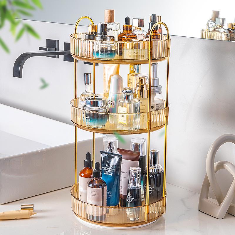 Luxury Rotating Cosmetic Organizer: Bathroom Shelf & Dressing Table Storage for Lipsticks & Skincare Products