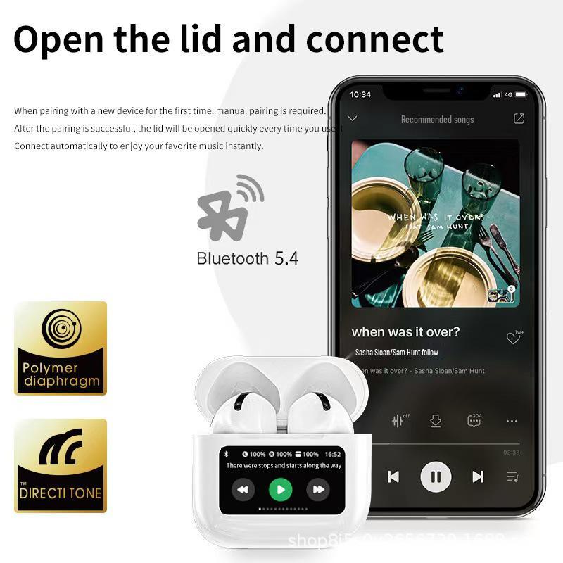 Huaqiangbei A9 Pro Bluetooth ANC+ENC Earphones with LCD Touchscreen and Smart Color Display