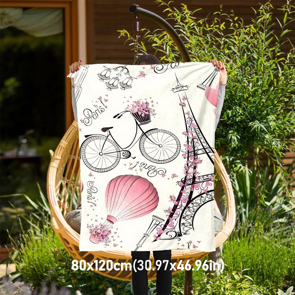 

1pc Paris Bicycle Outdoor Flannel Blanket Soft Warm All-Season Throw for Sofa Bed Car Camping Office, Cozy Gift Idea1276S 80x120cm(31x47inch)