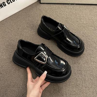 Fashion 2024 New Women's Leather Shoes Spring and Autumn Black Women's Shoes Fashionable British Style