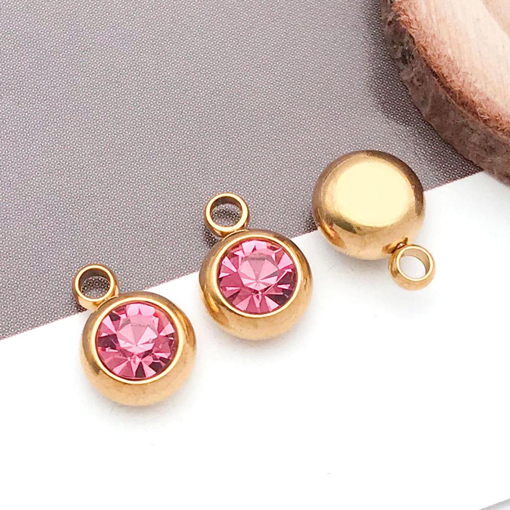 Twelve Color Birthstone Round Titanium Steel Pendant for DIY Jewelry