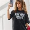 Trendy Vintage Black Washed Graphic Street Style Top
