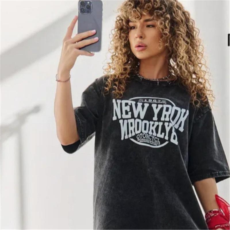 Trendy Vintage Black Washed Graphic Street Style Top