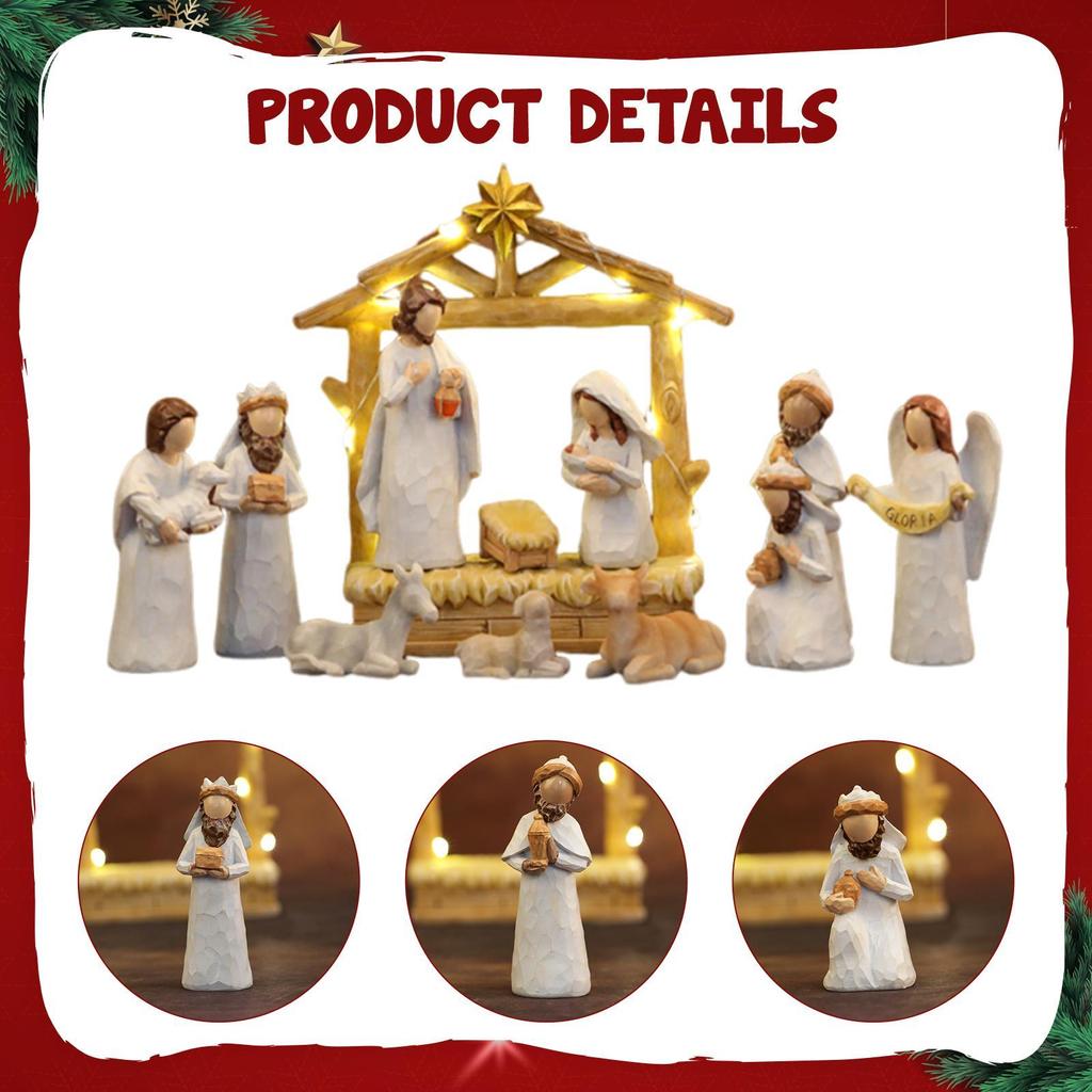 Lighted Up Resin Holy Family Statue Christmas Festival Decor Miniature Centerpiece for Living Room Table Decoration
