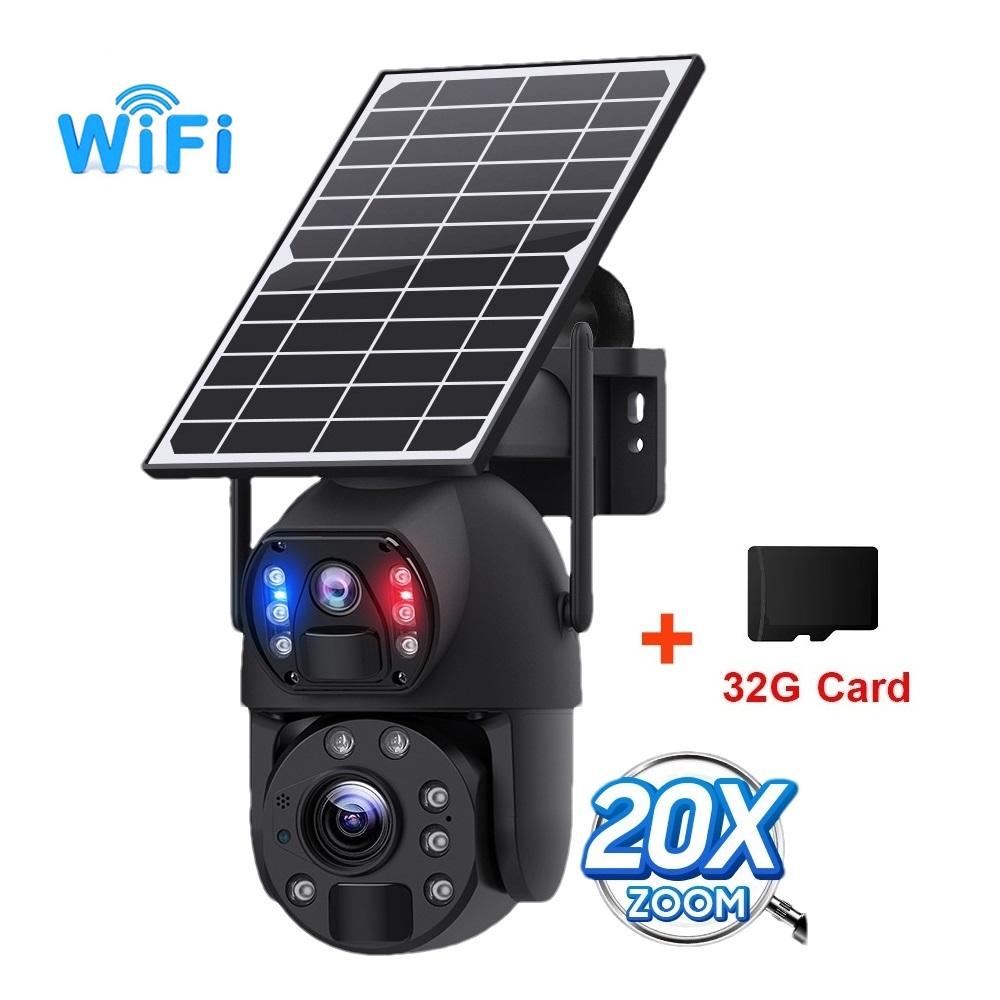 10x/20x Zoom 4G/WIFI Solar Powered Camera, HD Night Vision Security Camera, Solar Panel, PIR Human Motion Detection Monitor