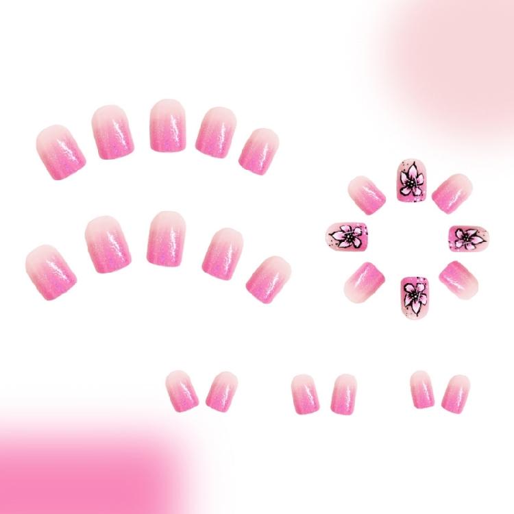 Square Nail Tips Flower Fake Nail Glues On Nail Stick On Nail Press On Nail Artificial False Nail for Womens and Girls